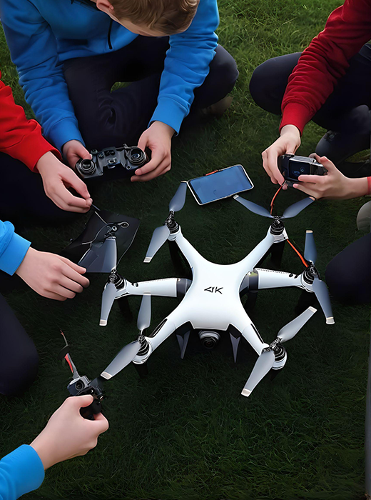 Students programming drone